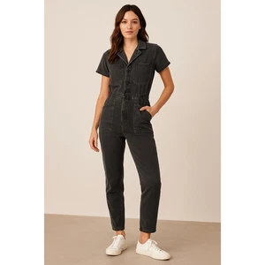 revolve Pistola Utility Jumpsuit Women's S Black Denim Short Sleeve Boiler Suit - Picture 1 of 11