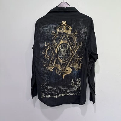 Eighty Eight Y2K Shirt Mens M Button Up Affliction Style Cyber Grunge Black - Image 1 of 4