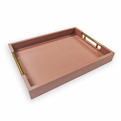 Bandeja de Mesa de Centro Decorativa de Madera, Bandeja para Servir de 16" con Asas Doradas para O... Foto 1 de 4