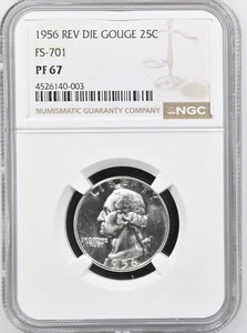1956  Washington Quarter NGC PF67 FS-701 Reverse Die Gouge Proof Variety. - Picture 1 of 2