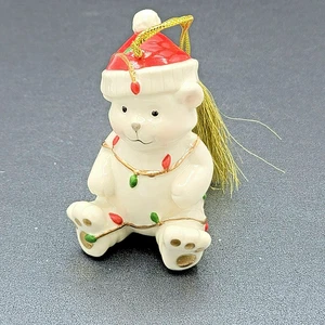 Lenox Porcelain Santa Teddy Bear Ornament Tangled Christmas Lights 3.5" Hanging - Picture 1 of 6