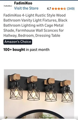 Lámparas de tocador de baño de madera estilo rústico FadimiKoo de 4 luces, murciélago negro... Foto 1 de 4