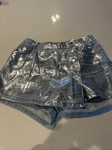 Pantaloncini corti Zara taglia L argento metallizzato lavaggio chiaro denim vita alta mini nuovi - Foto 1 di 6
