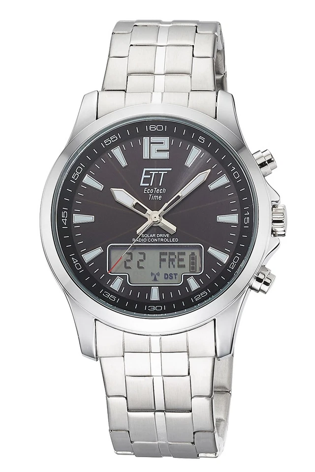 ETT ECO TECH TIME Funk-Solar Herrenuhr Professional Worldtimer Schwarz EGA-11715 - Bild 1 von 4