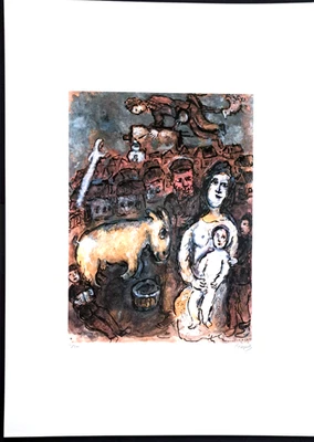 Marc Chagall  - Familie vor der Kulisse einer Stadt -   70 x  50 cm  Nr. 120/300 - Bild 1 von 4