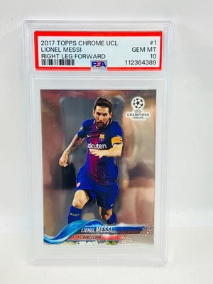 2017 Topps Chrome UCL Lionel Messi Right Leg Forward 1 PSA 10 - Image 1 of 2