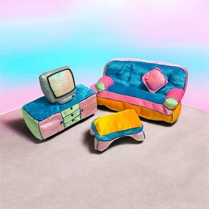 VTG Groovy Girls Doll Soft Furniture Plush Y2K Living Room Set Couch, TV, Table - Picture 1 of 9