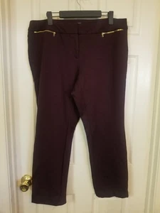 Alfani Woman Ponte Pants 16W Burgundy Ankle Pullon Gold Tone Zip Pckts Slim Leg - Picture 1 of 9