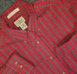LL Bean Tartan Plaid Shirt Mens Medium Red Button Down Wrinkle Resistant - Picture 1 of 8