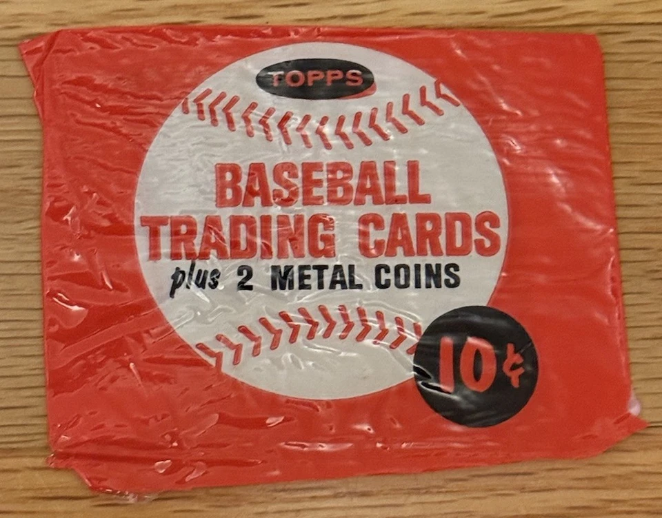 Paquete de violonchelo de béisbol Topps 1964 envoltorio 10 centavos vintage antiguo manto rosa Foto 1 de 2