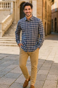 Canali 1934 Herren Hemd mit Knopfleiste Xlarge 100% Baumwolle dunkelblau kariert Italien - Bild 1 von 6