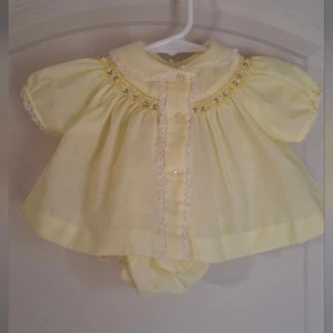 Vtg Yellow Baby Babydoll Dress with Lace Trim Floral Sz0-3m Retro Butter Yellow - Picture 1 of 6