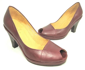 COCLICO WOMEN'S 260-POLLY PEEP TOE PUMP BORDEAUX LEATHER US SIZE 7 M EUR 37 - Picture 1 of 9