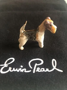Erwin Pearl Wire Fox Terrier White Enamel Adorable Dog Pin Brooch - Picture 1 of 6