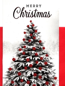 Feliz Navidad Árbol Clásico Bola de Vidrio Rojo Adornos Tarjetas de Felicitación - Juego de 8 - Imagen 1 de 3