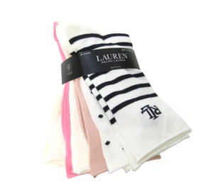 6 PR Ralph Lauren Damen Hosensocken Rolltop Asst elfenbein & pink - Bild 1 von 1