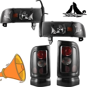 For 94-01 Dodge Ram 1500 2500 3500 Black Headlights Corner & Tail Lights Smoke - Picture 1 of 12
