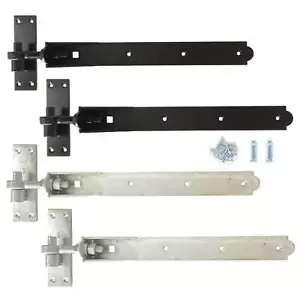 Adjustable Gate Hook and Band Hinges Heavy Duty Garden Garage Galvanised Black - Picture 1 of 13
