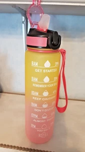 Sport-Trinkflasche mit Trinkskala, 1000 ml, rosa-gelb - Bild 1 von 5