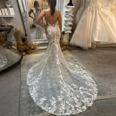 Elegantes vestidos de novia de sirena sin mangas apliques brillantes de tul vestidos de novia Foto 1 de 4
