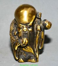 5.1 '' Ancienne Chine Bronze Le Dieu de la longévité Pêches Béquille Statue