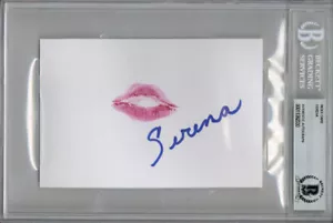 TARJETA ÍNDICE FIRMADA POR SERENA 4x6 + impresión labial xxx leyenda porno edad de oro beckett bas - Imagen 1 de 1