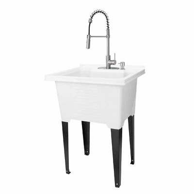 TEHILA LUXE Utility Sink with Stainless Finish Coil Pull-Down Faucet 18 Gallon - - Image 1 of 4
