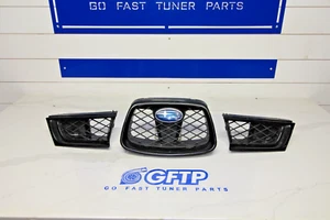 06-07 SUBARU WRX STI OEM FRONT BUMPER GRILLE INSERTS SET W/ BADGE LOGO BLACK 32J - Picture 1 of 7