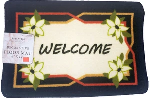 Printed Nylon Accent Rug (nonskid)(16"x24") MAGNOLIA FLOWERS,WELCOME, rect., EHF - Picture 1 of 11