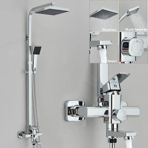 Chrome Shower Faucet System Exposed Rain Shower Fixtures set with Hand Shower - Picture 1 of 12