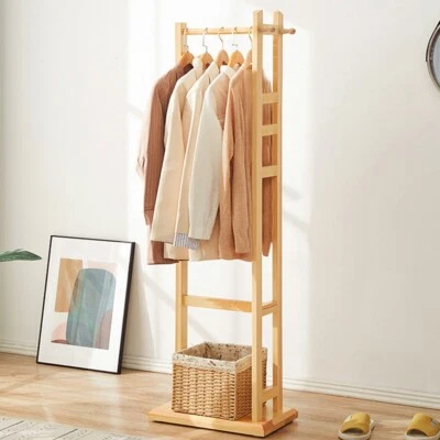 Kleiderständer Garderobenständer Holz Garderobe mit 2 Ablage Haken Landhaus Stil - Bild 1 von 4