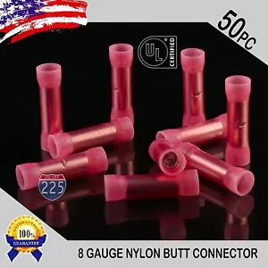 50 Stück 8 Stärke Draht Stoßverbinder Rot Nylon 8 AWG Crimp Kabel Klemmen USA - Bild 1 von 1