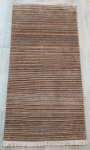 Rayas 2'3" x 4'4" Pequeña Anudada a Mano Alfombra Pura Lana Arte Seda 68x132 cm - Imagen 1 de 19