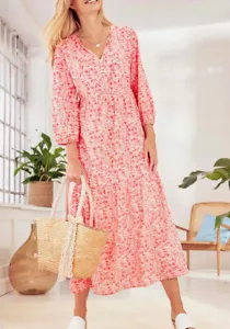 Vestido Heine Maxi vestido coral rojo blanco crudo patrón 44 - Imagen 1 de 4