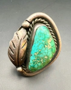 Vintage Navajo Carico See grün/blau Spinnennetz Türkis & Silber Ring, Größe 7 - Bild 1 von 8