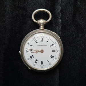 Petite montre gousset de poche en argent Leroux au Lude XIXè remontoir à clé - Imagen 1 de 7