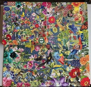 COMPLETE EEBOO PIECE & LOVE GARDEN OF EDEN FLORAL BUTTERFLY BIRDS 500 PUZZLE - Picture 1 of 15