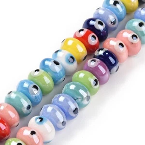 1 Strand Handmade Procelain Beads Strands Abacus with Evil Eyes 8.5x5mm 11.57'' - Picture 1 of 4