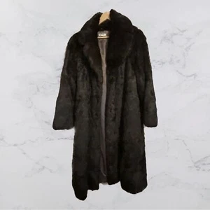 Abrigo largo vintage de piel de conejo negro, talla grande (ver descripción) - Imagen 1 de 8
