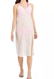 708 Miken glitter animal print Cover-Up midi Dress WHITE sz L new - Picture 1 of 1