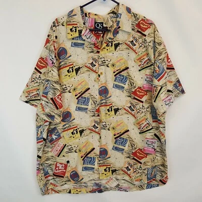VTG Quiksilver Aloha Hawaiian FLA Ca Map Postcards Mens XL Rayon Loop Shirt QS - Image 1 of 4