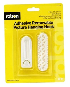SELF ADHESIVE PICTURE HOOK X 2 REMOVABLE STRIP HOLDS 0.7Kg ROLSON 61326 - Picture 1 of 1