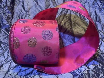 Valentines Fuchsia, 🎀 Spinning Wheels RIBBON (4” Wide) (10 Yards)  PINK - Image 1 of 4