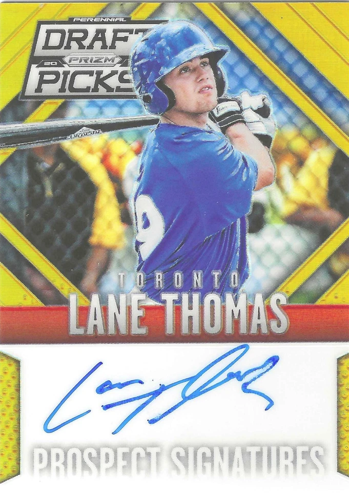 LANE THOMAS 2014 PANINI PRIZM DRAFT PICKS GOLD PROSPECT SIGNATURES AUTO 7/10 - Image 1 of 1