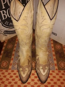Mens 9.5 D Vintage Handcrafted 1997 Dan Post Cream W/Toast Wingtip Soft Leather - Picture 1 of 24