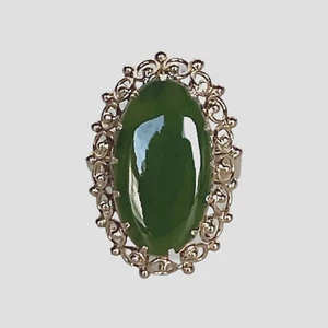 Anillo De Colección Filigrana Oro Amarillo 12K y Espinaca Verde Nefrita Jade, Talla 7.75 - Imagen 1 de 7