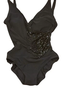 Gottex Black Beaded V-Neck Cross Over Surplice One Piece Swimsuit NOS $188 - Image 1 of 4