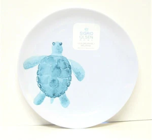 Set / 6 Sigrid Olsen Melamin 11" Coupe Speiseteller Meeresschildkröte Aqua Weiß NEU - Bild 1 von 1