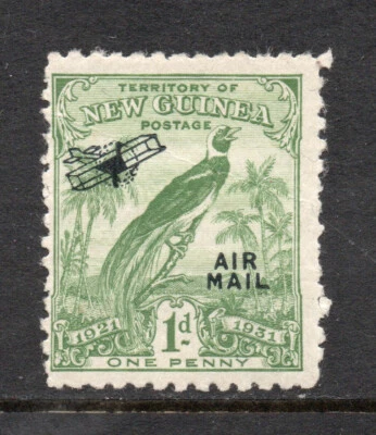 1932 New Guinea Raggiana Bird of Paradise Airmail Opt (Mint) stamp One penny 1d - image 1 of 2