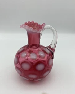Fenton Cranberry Opalescent Glass Coin Spot Optic Creut no Stopper 5'' - Picture 1 of 10
